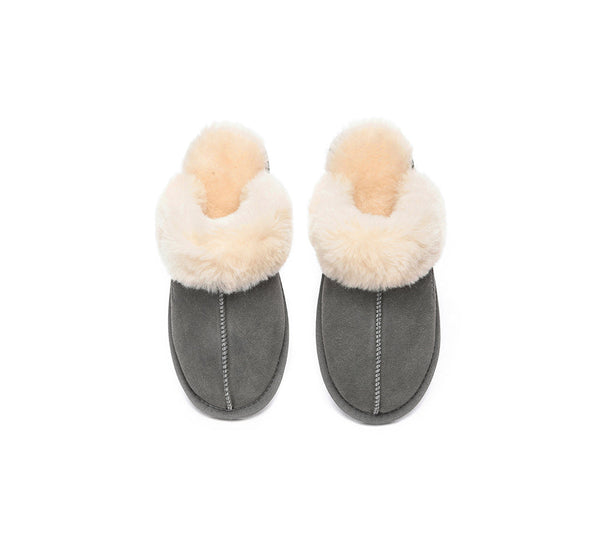 EVERAU® UGG Slippers Sheepskin Wool Suede Scuff Rosa - UGG EXPRESS