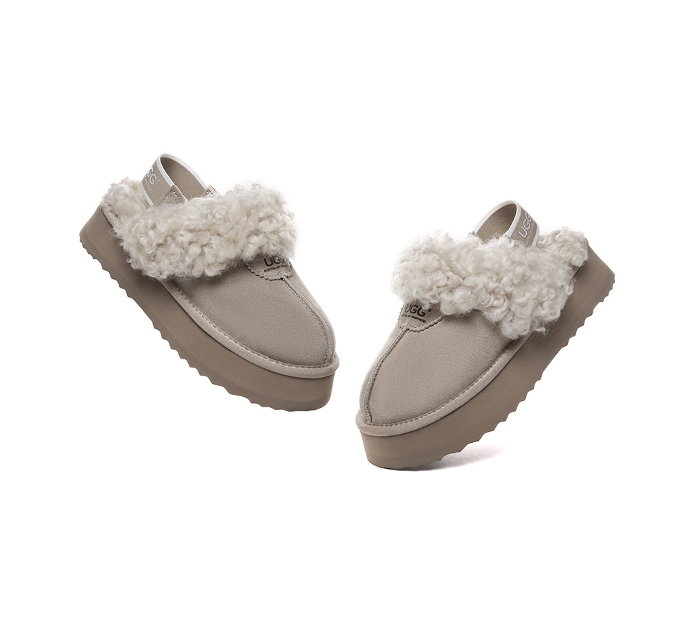 UGG Slippers Women Removable Wool Strap Slingback Platform Waffle Curl Uggoutlet