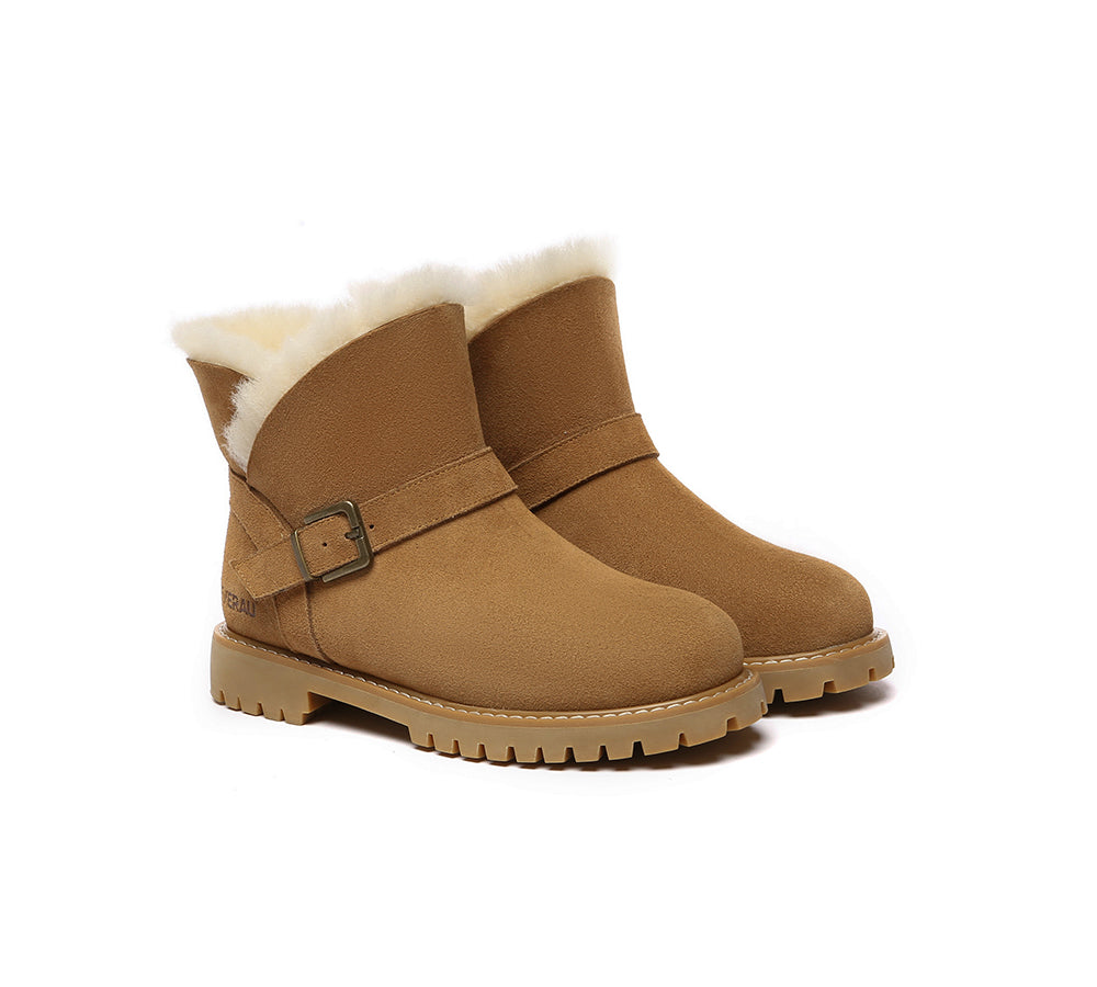 EVERAU® UGG Boots Women Sheepskin Wool Buckle Decor Ankle Polarwalk - UGG EXPRESS