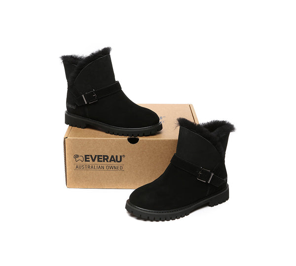 EVERAU® UGG Boots Women Sheepskin Wool Buckle Decor Ankle Polarwalk - UGG EXPRESS