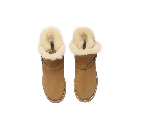 EVERAU® UGG Boots Women Sheepskin Wool Buckle Decor Ankle Polarwalk - UGG EXPRESS