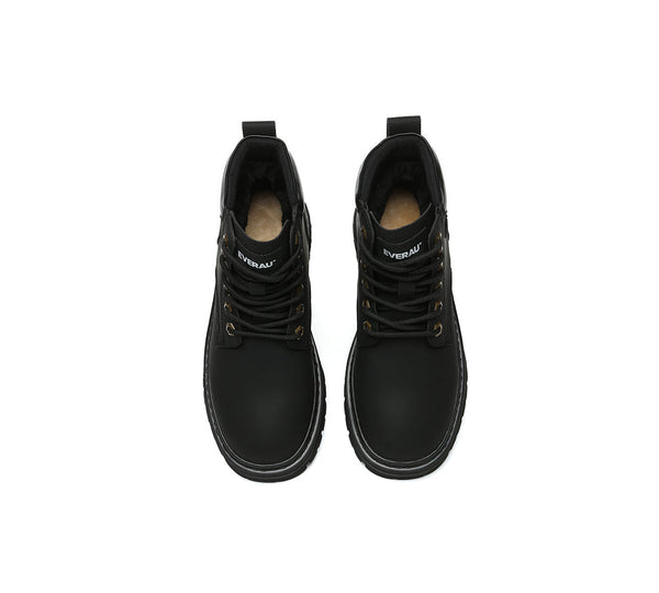 UGG Boots Women Leather Sheepskin Wool Lace Up Chunky Aubrey