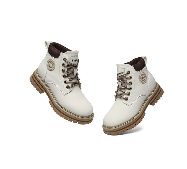 UGG Boots Women Leather Sheepskin Wool Lace Up Chunky Aubrey