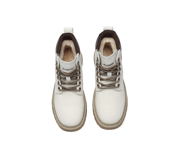 UGG Boots Women Leather Sheepskin Wool Lace Up Chunky Aubrey