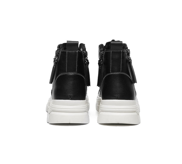 Women Leather Lace Up Zipper Chunky Boots Lorrin