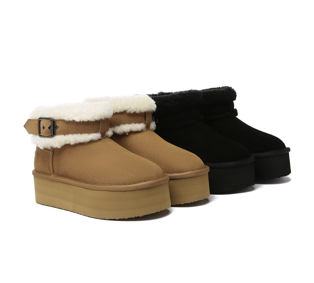 UGG EVERAU® UGG Boots Sheepskin Wool Adjustable Buckle Ankle Platform Ula - UGG EXPRESS