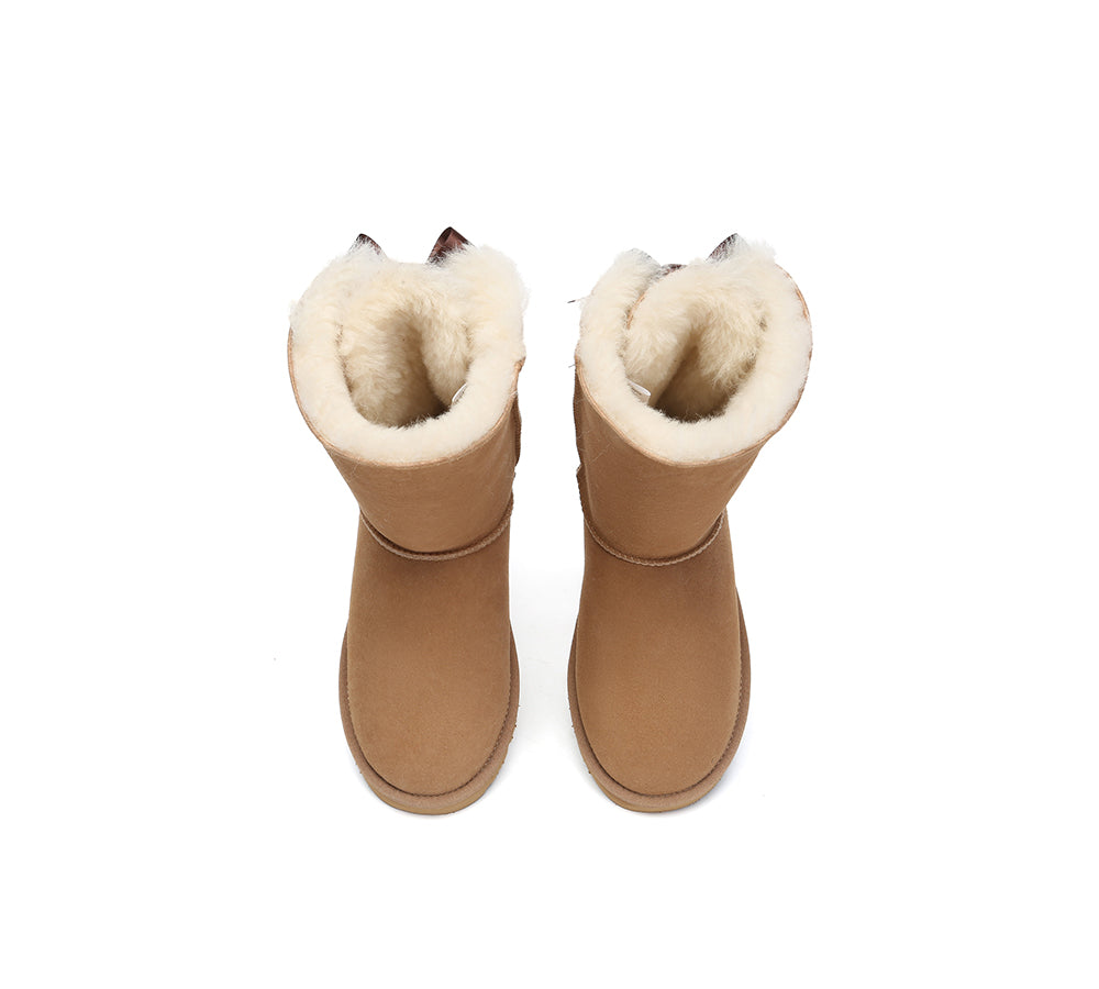 UGG Boots Women Double faced Sheepskin Wool Tall Back Bow