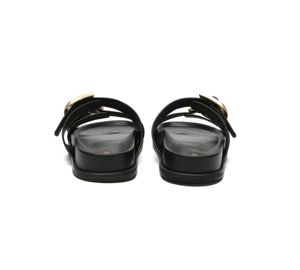 EVERAU® Leather Flat Sandals Women Double Strap Buckle Mounish EVERAU