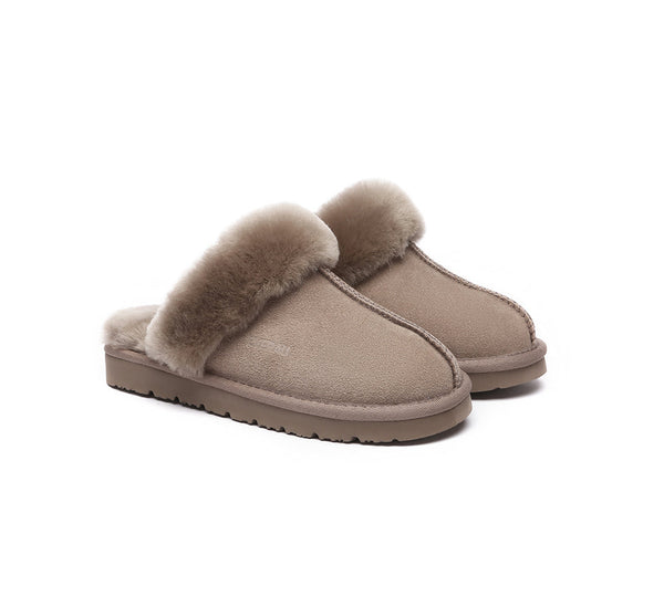 EVERAU® UGG Slippers Sheepskin Wool Suede Scuff Muffin - UGG EXPRESS