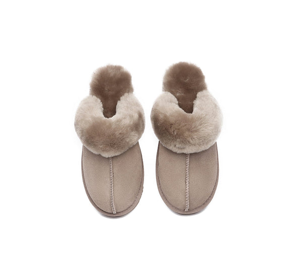 EVERAU® UGG Slippers Sheepskin Wool Suede Scuff Muffin - UGG EXPRESS
