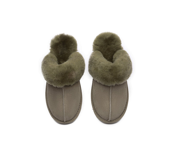 EVERAU® UGG Slippers Sheepskin Wool Suede Scuff Muffin - UGG EXPRESS