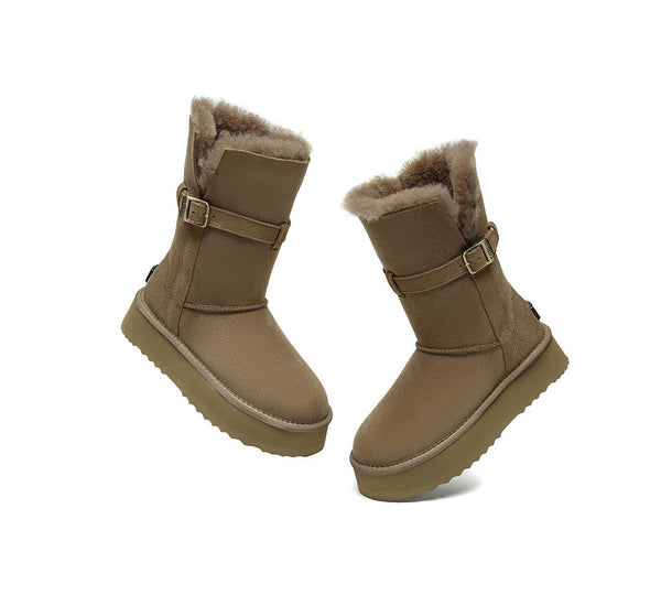 3-Way Style UGG Boots Women Sheepskin Wool Platform Short Valerie