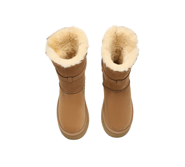 3-Way Style UGG Boots Women Sheepskin Wool Platform Short Valerie