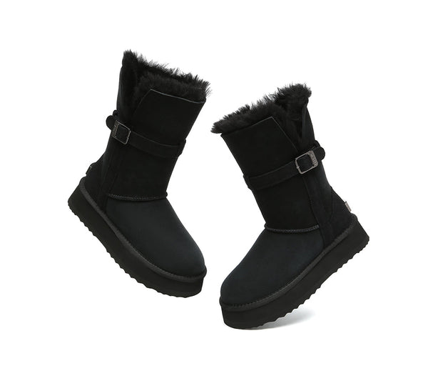 3-Way Style UGG Boots Women Sheepskin Wool Platform Short Valerie