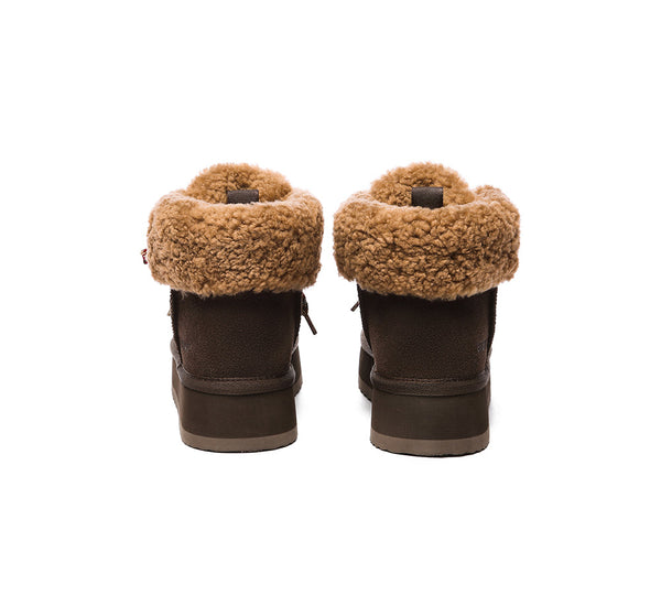 EVERAU® UGG Boots Women Sheepskin Wool Lace Up Ankle Platform Honour - UGG EXPRESS