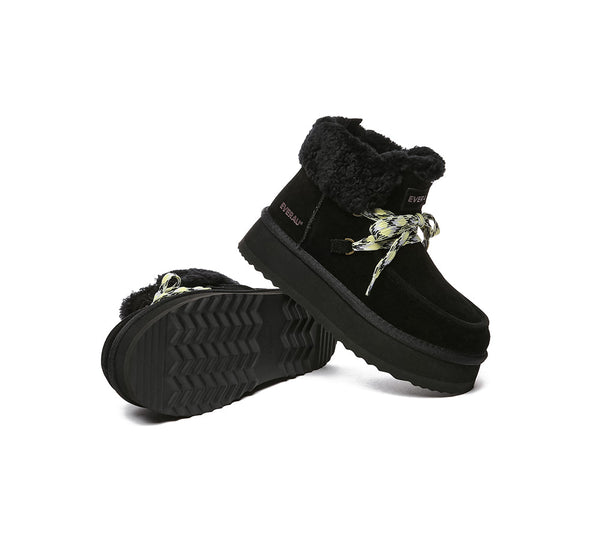 EVERAU® UGG Boots Women Sheepskin Wool Lace Up Ankle Platform Honour - UGG EXPRESS