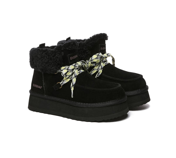 EVERAU® UGG Boots Women Sheepskin Wool Lace Up Ankle Platform Honour - UGG EXPRESS