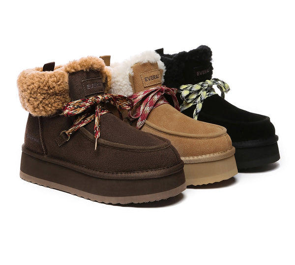 EVERAU® UGG Boots Women Sheepskin Wool Lace Up Ankle Platform Honour - UGG EXPRESS