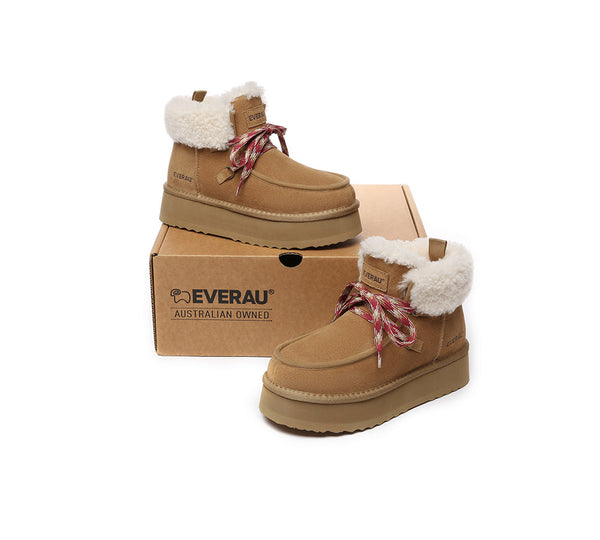 EVERAU® UGG Boots Women Sheepskin Wool Lace Up Ankle Platform Honour - UGG EXPRESS