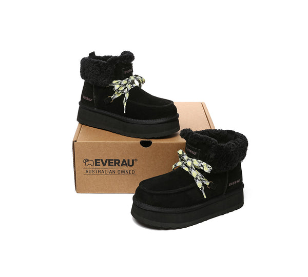 EVERAU® UGG Boots Women Sheepskin Wool Lace Up Ankle Platform Honour - UGG EXPRESS