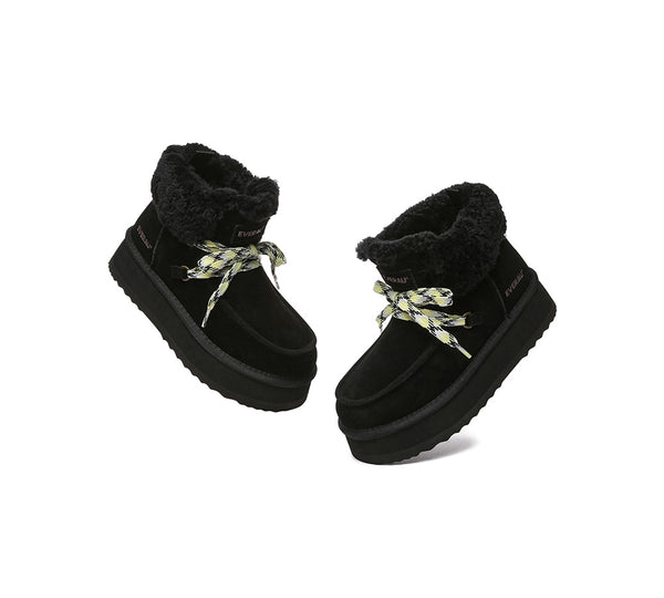 EVERAU® UGG Boots Women Sheepskin Wool Lace Up Ankle Platform Honour - UGG EXPRESS