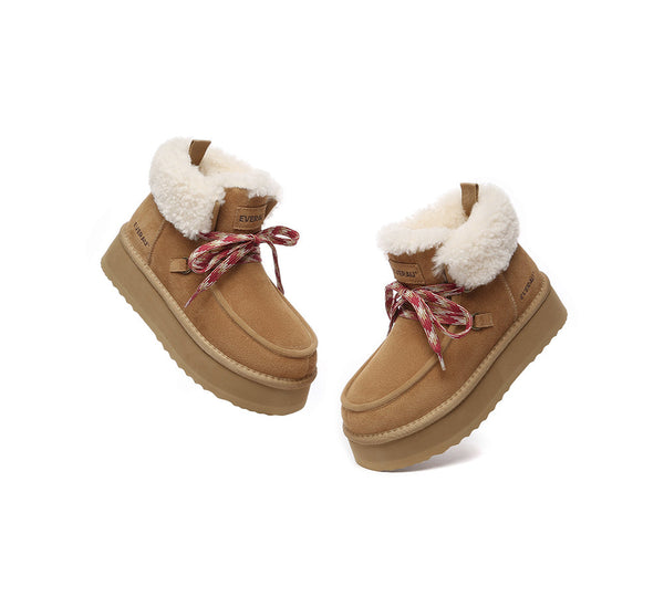 EVERAU® UGG Boots Women Sheepskin Wool Lace Up Ankle Platform Honour - UGG EXPRESS