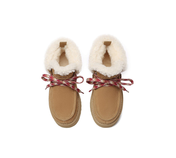 EVERAU® UGG Boots Women Sheepskin Wool Lace Up Ankle Platform Honour - UGG EXPRESS