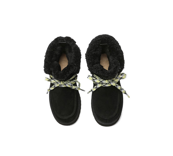 EVERAU® UGG Boots Women Sheepskin Wool Lace Up Ankle Platform Honour - UGG EXPRESS