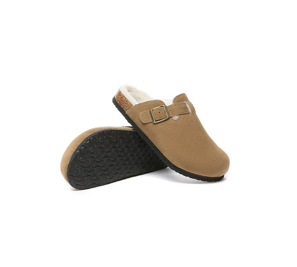 EVERAU® Adjustable Buckled Straps Slip-on Suede Flat Clog Slides Malka - UGG EXPRESS