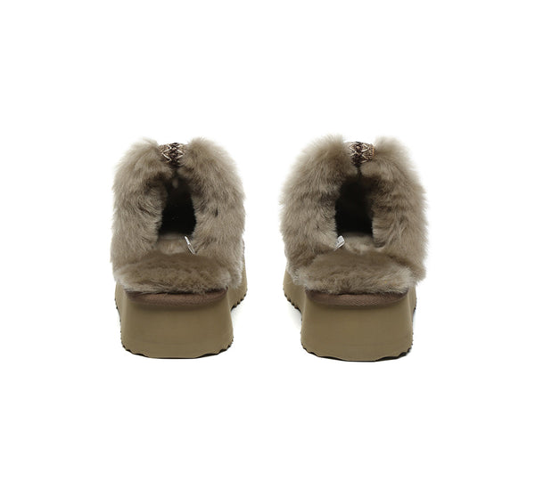 UGG Slippers Women Sheepskin Wool Platform Sammy