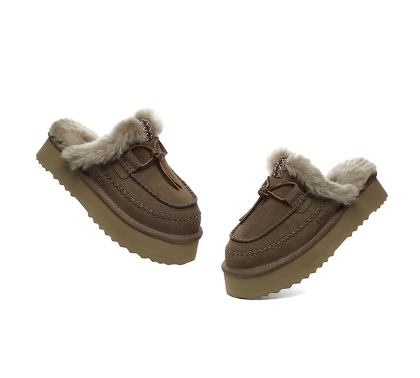 UGG Slippers Women Sheepskin Wool Platform Sammy