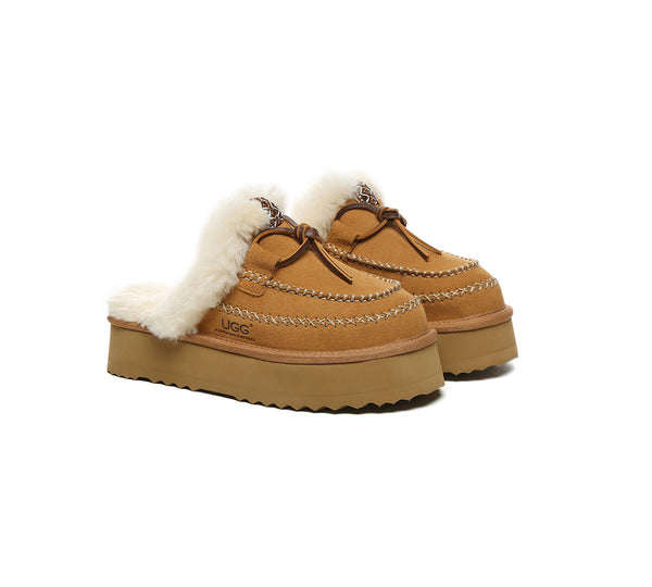 UGG Slippers Women Sheepskin Wool Platform Sammy