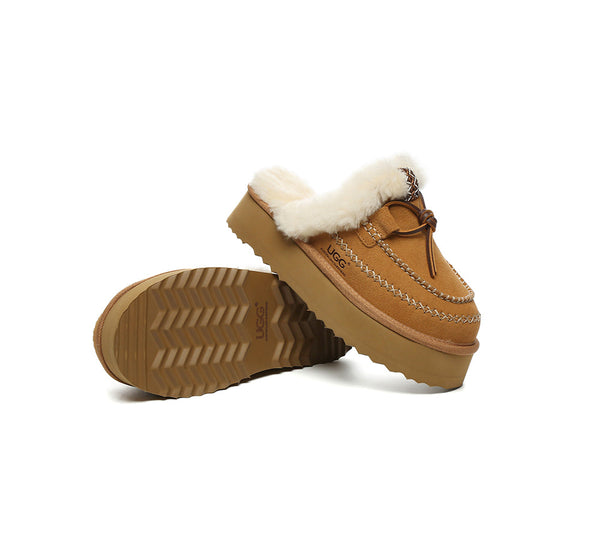 UGG Slippers Women Sheepskin Wool Platform Sammy