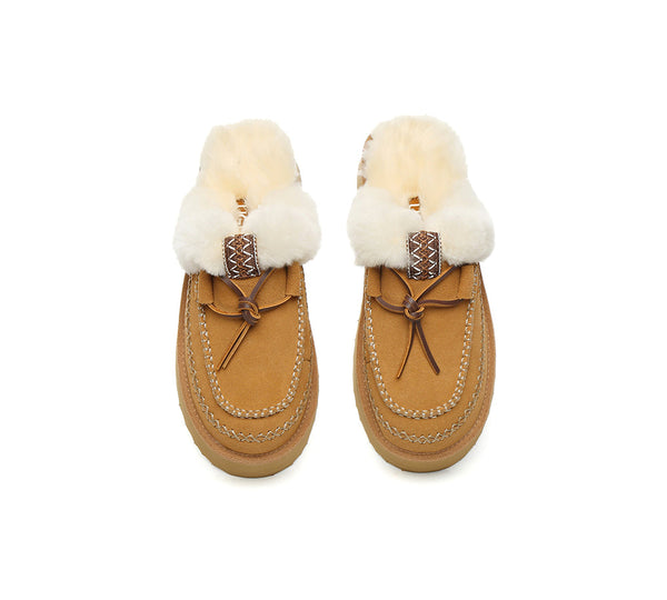 UGG Slippers Women Sheepskin Wool Platform Sammy
