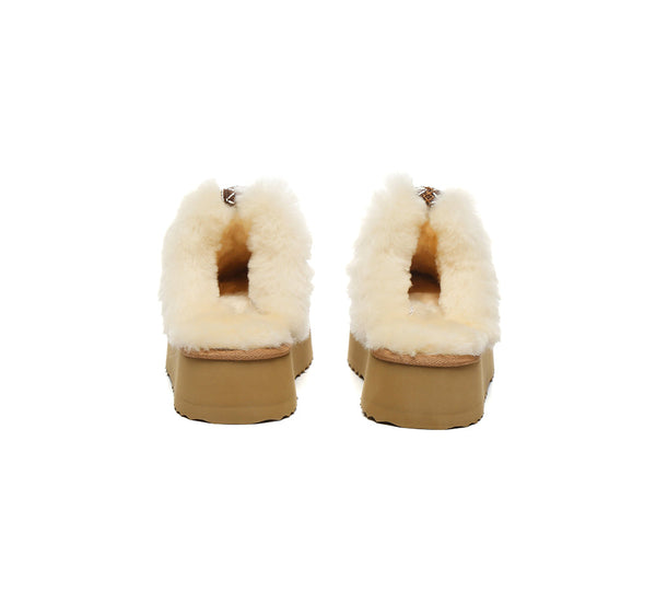 UGG Slippers Women Sheepskin Wool Platform Sammy