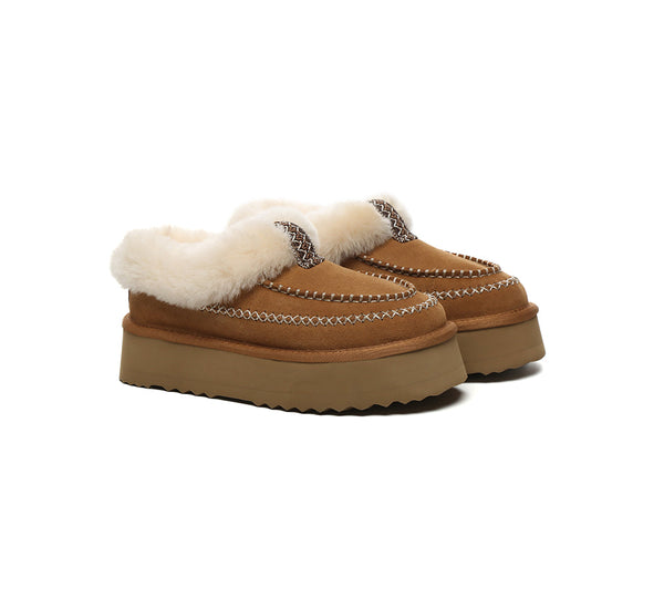 UGG Slippers Women Sheepskin Wool Collar Ankle Platform Santana