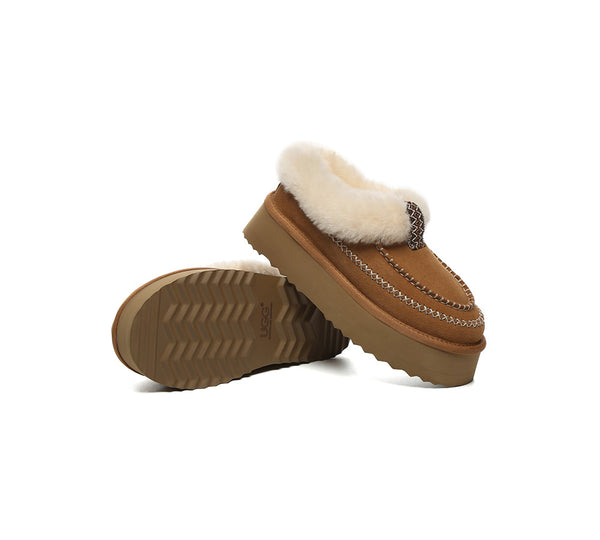UGG Slippers Women Sheepskin Wool Collar Ankle Platform Santana