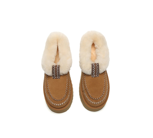UGG Slippers Women Sheepskin Wool Collar Ankle Platform Santana