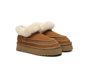 UGG Boots Women Sheepskin Wool Collar Ankle Platform Mini Santana