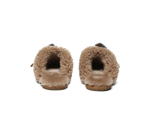 UGG Slippers Women Sheepskin Wool Bow Cecil
