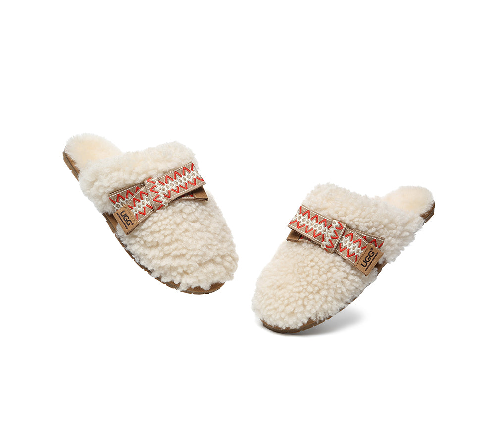 UGG Slippers Women Sheepskin Wool Bow Cecil