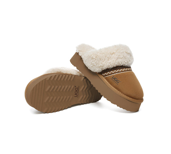 UGG Slippers Sheepskin Wool Knitted Platform Isle