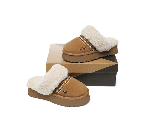 UGG Slippers Sheepskin Wool Knitted Platform Isle