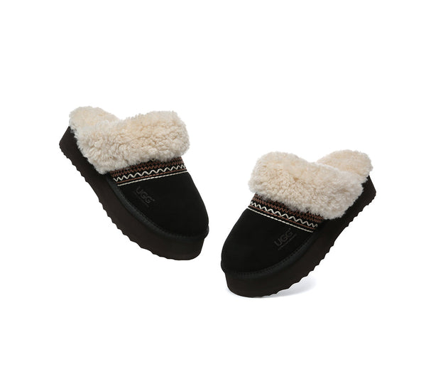 UGG Slippers Sheepskin Wool Knitted Platform Isle