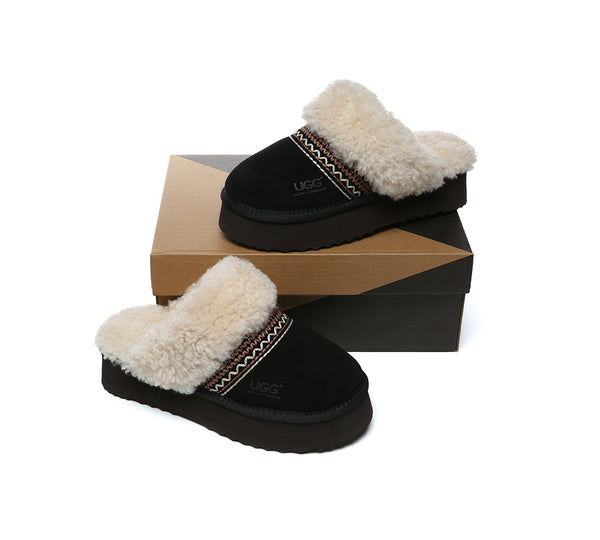UGG Slippers Sheepskin Wool Knitted Platform Isle