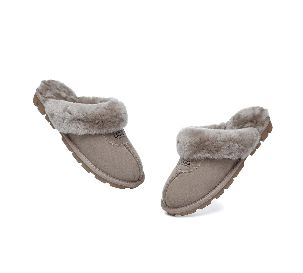 UGG Double Face Sheepskin Wool Scuff Slippers Waffle