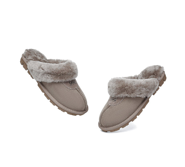 UGG Double Face Sheepskin Wool Scuff Slippers Waffle