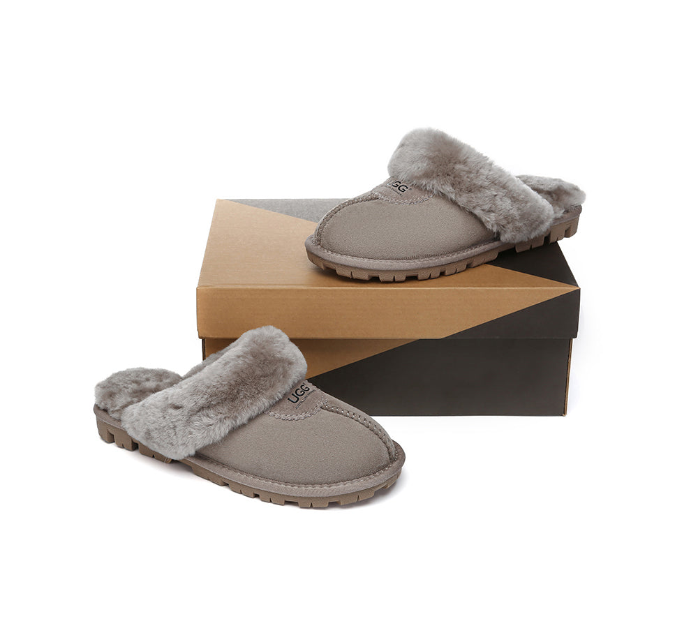 UGG Double Face Sheepskin Wool Scuff Slippers Waffle