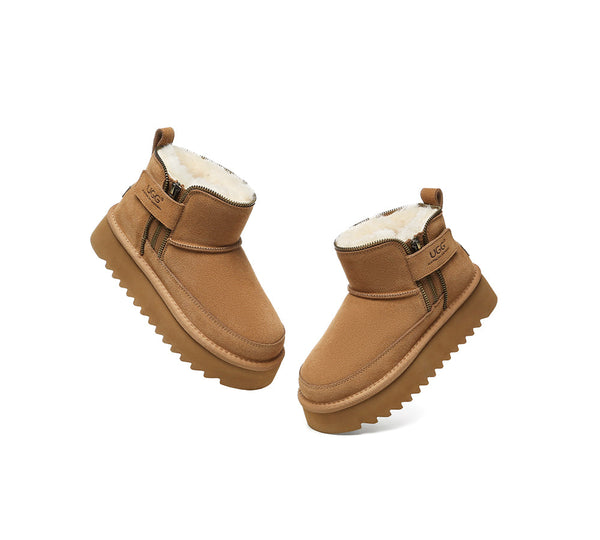UGG Boots Sheepskin Wool Zipper Ankle Platform Arya