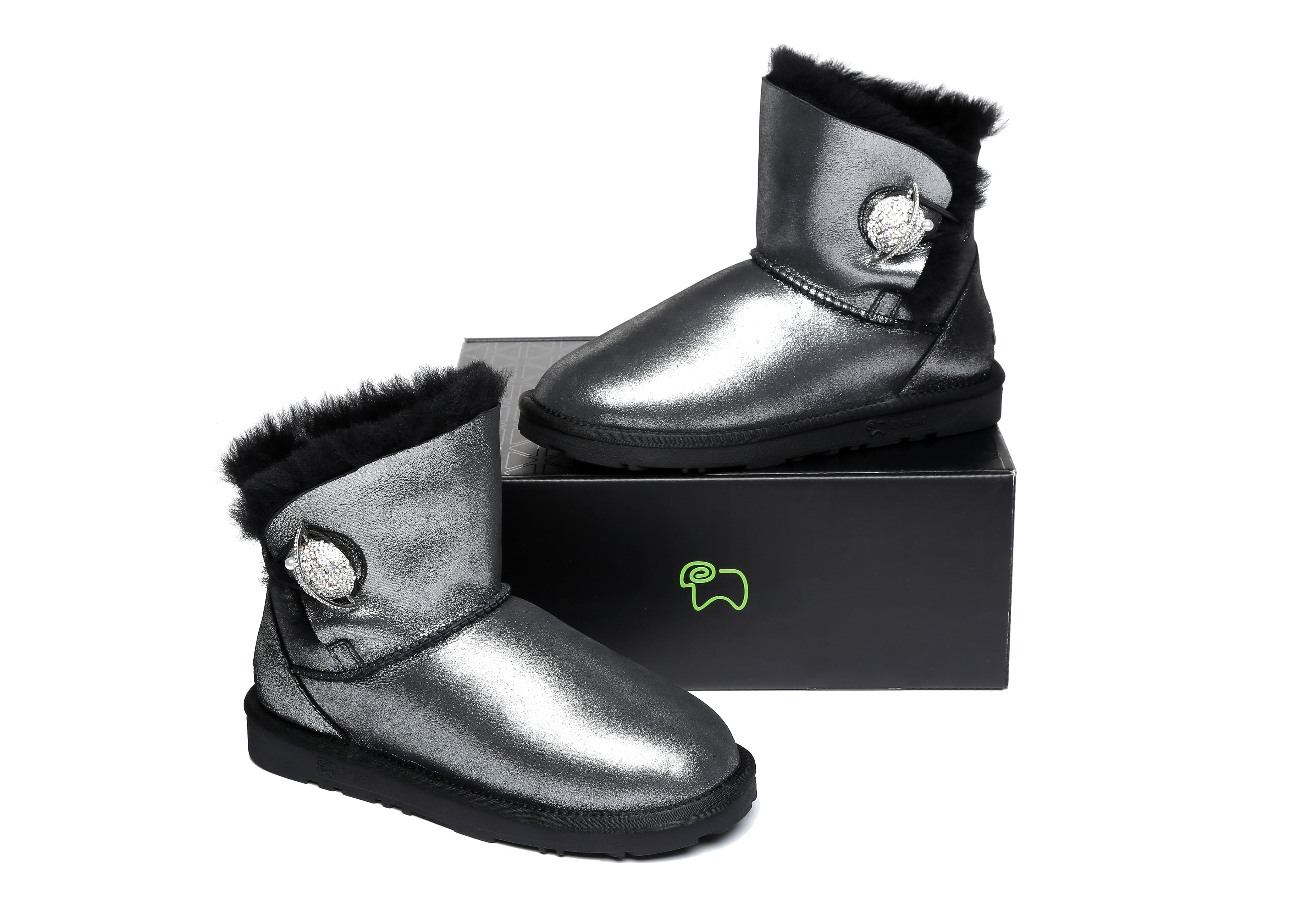 Mini Metallic Single Button Sheepskin Boots Women Jupiter